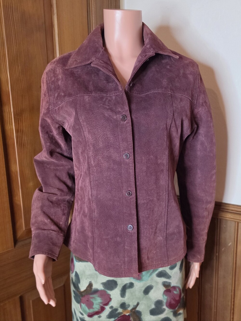 A.M.I. Y2K 90s Plum Suede Leather Jacket Small - Picture 3 of 6
